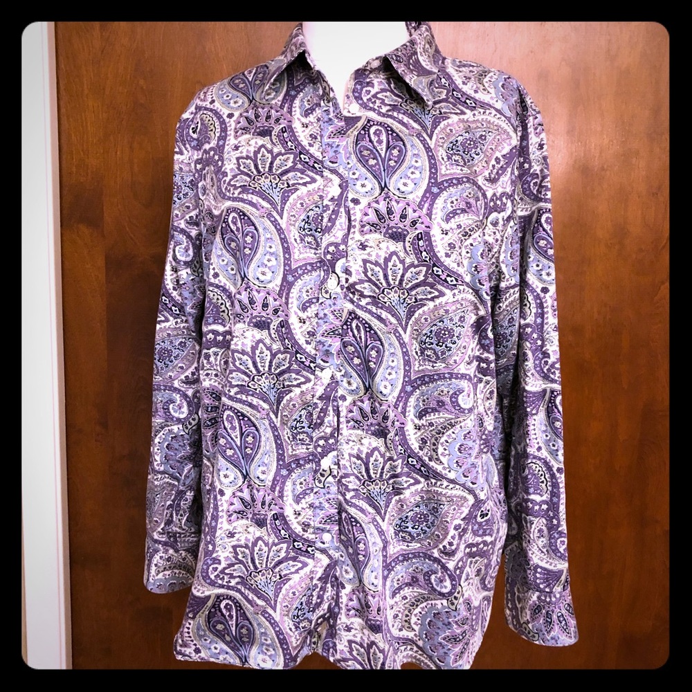 Purple Paisley No Iron Button Down